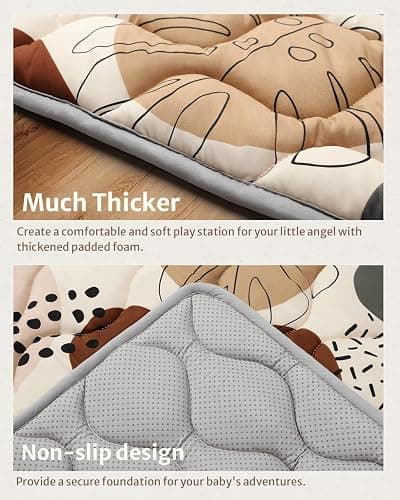 Blissful Diary Baby Play Mats for Floor, 72x48 Inch Extra Thicker & Large Soft Cushioning Foam Playmats for Babies and Toddlers, Foldable Washable Baby Crawling Mat for Playpen, Boho Design thumbnail 7