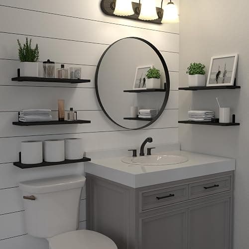 DOLLFIO Floating Shelves, 5 Sets Wall Shelves, Wood Floating Shelves for Bedroom Wall Décor, Wall Mounted Floating Bathroom Shelf for Storage, Floating Book Shelf, Living Room – Black thumbnail 2