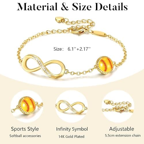 Miss Chipmunk Softball/Volleyball/Soccer/Basketball Bracelet for Girls Teen Women,14K Gold Plated Infinity Charm Link Bracelet Sports Accessories Jewelry Gifts for Lovers Players Team Coach thumbnail 5