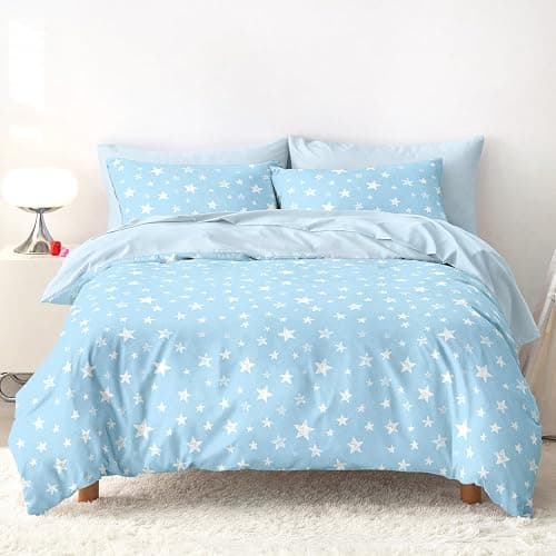 Wake In Cloud - Star Bedding Set for Boys Girls, Cute Stars Polka Dot, Soft Lightweight Comforter Set with Sheets, 5 Pieces Kids Bed in a Bag, Sky Blue, Twin Size - Image 1