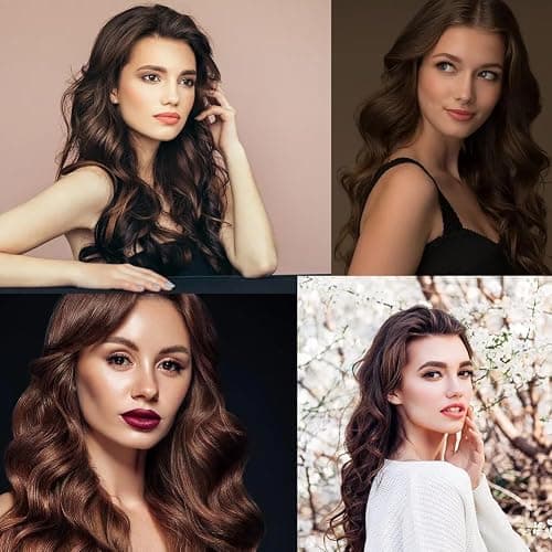 45cm Long Wavy Dark Brown Hair Extensions, 4PCS Clip in Synthetic Hairpieces for Women, Thick Natural Soft Curly Waves, Full Head Set, Ideal for Fashionable Women (Dark brown) thumbnail 4