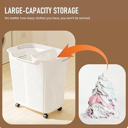 2PCS Rolling Laundry Basket with Wheels & Handle with Wheels thumbnail 4