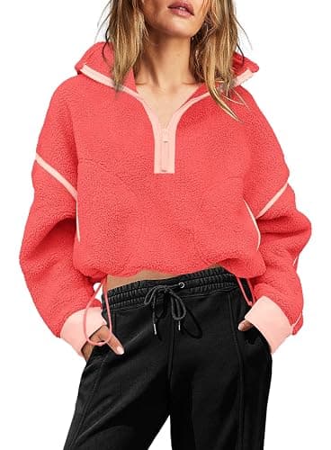 Yanekop Womens Quarter Zip Pullover Sherpa Fleece Jacket Oversized Zip Up Sweatshirt Half Zip Pullover Fuzzy Outerwear thumbnail 2