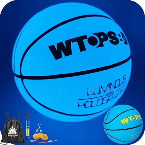 WTOPSBO Glow in The Dark Basketball Blue, Cool Glowing Luminous Basketball with Pump and Bag Indoor Outdoor PU Leather Basketballs Size 5/6/ 7 - Image 1