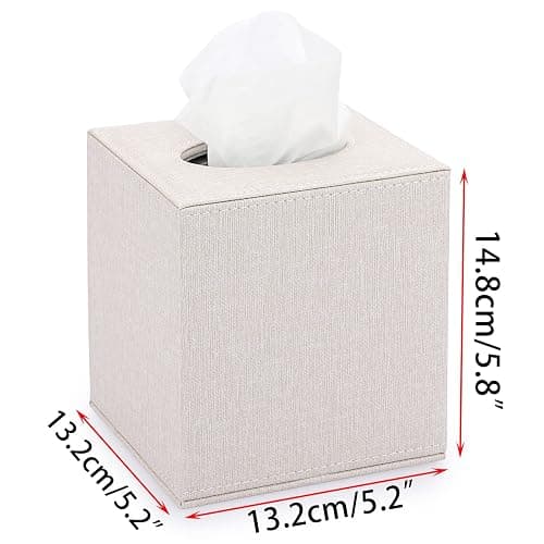 Sumnacon Square Linen Tissue Box Cover - Stylish Cube Tissue Box Holder with Magnetic Bottom, Decorative Tissue Box for Vanity Toilet Tank Dresser Night Stand Table Countertop Office Car, Beige thumbnail 3