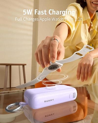 RORRY Flow Portable Charger 10000mAh 40W Wall Plug Power Bank Battery Pack | Built-in USB-C Cable, Keychain Design, Fast Charging, for iPhone 18 Pro/17/16/15, Apple Watch, iPad, Travel Essential thumbnail 6