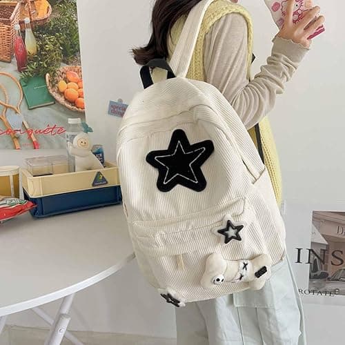 Backpack Trendy Y2K Stars Cute Aesthetic Backpack College Laptop Backpack Casual Travel Daypack for Teens (White) thumbnail 7