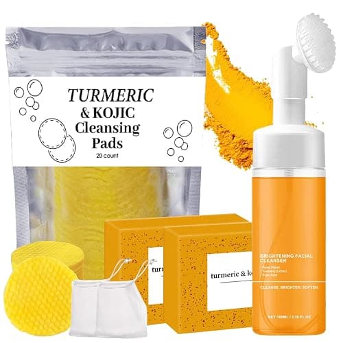 4Pcs Turmeric Wash and Care Three Piece Set,Turmeric Trio: Facial Wash,Cleansing Mousse & Soap for Skin Care,Turmeric Cleansing Exfoliating Pads,Turmeric Face Wash for Face & Body - Image 1