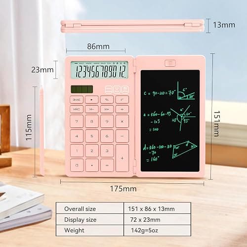 Desk Calculators with Erasable LCD Notepad ROATEE Basic Calculators Pink Cute School Supplies for Girls Middle School Stuff Cute Pocket Office Supplies Home Essential Solar & Battery Energy Big Button thumbnail 4