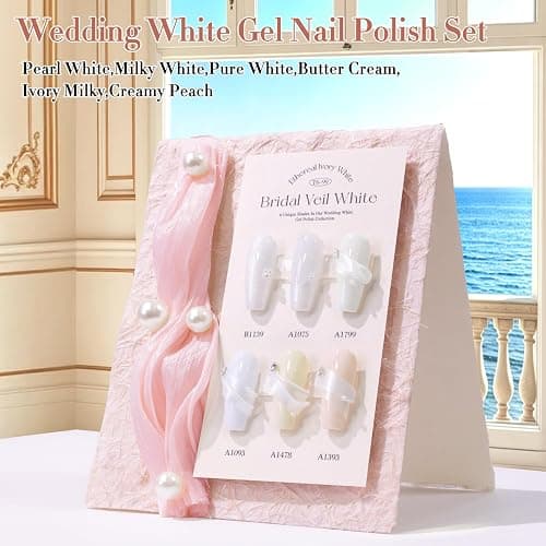 Double Rhythm 6 Pcs 15 ML Gel Polish Set Same Color Same Bottle Soak Off Glitter Gel Polish Kit Nail Art Manicure Salon DIY at Home for Wedding (Pearl White Milky Beige-T6-99) thumbnail 6