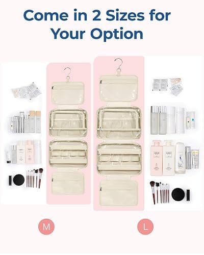 BAGSMART Travel Toiletry Bag with Jewelry Organizer, Hanging Travel Bag for Toiletries, Puffy Makeup Cosmetic Bag Organizer, Carry-on Travel Accessories Essentials, Beige-M thumbnail 5