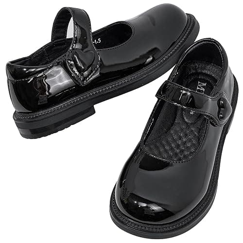 WUIWUIYU Girls School Uniform Dress Shoes Round-Toe Formal School Soft Mary Jane Shoes Heart Shape Diamond Strap Flats thumbnail 5