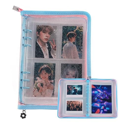 A5 Kpop Photocard Binder with 50 Card Pages,270 Slots,3 Card Slot Sizes.6-Ring Photo Card Holder Book,Cute Binder with Sparkly Clear Cover. Photo Album for K-pop Stan.（Blue) - Image 1