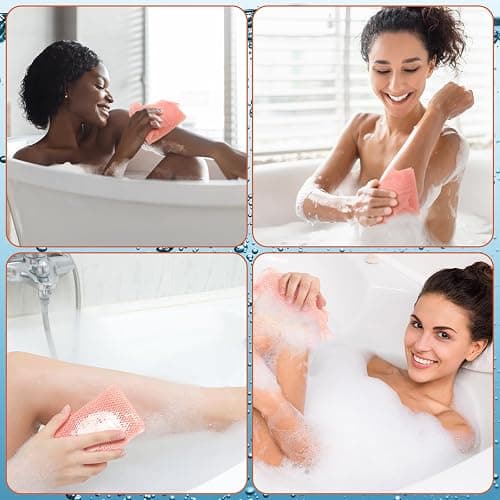 Geiserailie African Net Sponge Long Bathing Net Shower Body Scrubber Back Scrubber Skin Smoother Bathing Sponge for Daily Use or Stocking Stuffer(Light Pink) thumbnail 6