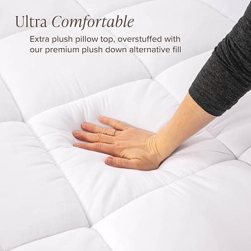 Bare Home Queen Microplush Mattress Topper - Pillow Top Reversible - Soft Mattress Cover - Dual Sided All-Season - 8" to 24" Deep Pocket - Fitted Cover - Plush Mattress Pad (Queen) thumbnail 5