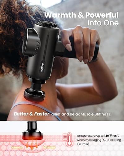 RENPHO Massage Gun with Heat, FSA HSA Eligible Portable Percussion Massager with Bluetooth for Back and Neck, Gifts for Men and Women, Carry Case, Active+ Thermal thumbnail 2