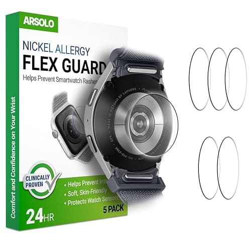 Arsolo Nickel Metal Allergy Back Protector for Samsung Galaxy Watch 7/6/5/4/3/Active2 [40/41/44/45mm], Classic 6, 5 Pro, Classic 4, Prevent Rash, Contact Dermatitis, Sensor Protector - 5 Pack - Image 1