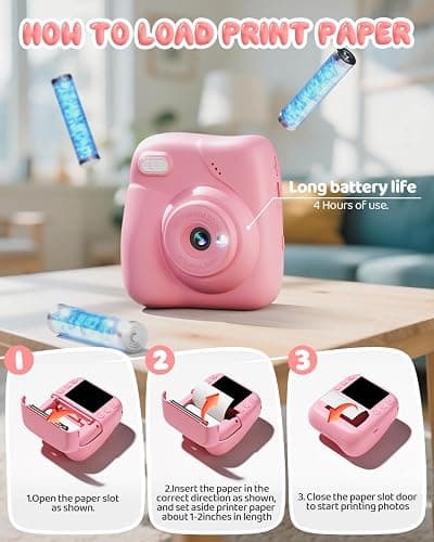 CAMCLID Kids Camera Instant Print, 1080P HD Kids Instant Camera with 32G Card & 3 Rolls Print Paper, Portable Toddler Toy, Christmas Birthday Gifts for Boys Girls Age 3-12 (Pink) thumbnail 6