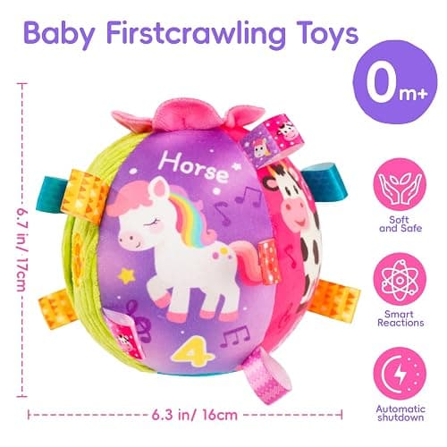 Koty Baby Musical Crawling Ball with 7 Sounds & Songs, Toys for 1 Year Old Boys & Girls, Baby Toys 6-12+ Months,Farm Animal Theme, Soft Plush, Gift for Toddlers 6-12+ Months thumbnail 7