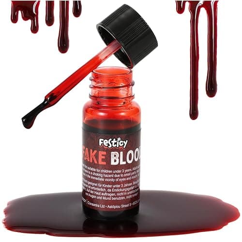 Festicy Authentic 0.50 fl oz Fake Blood I Realistic Halloween Make up I For Vampire Costumes I Washable Fake Blood for Halloween & Carnival I Ideal for Zombie & Vampire Makeup Kit - Image 1