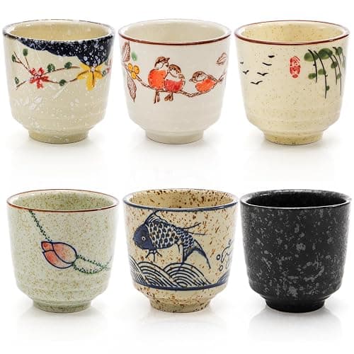 Nagpew 6 Pieces Japanese Tea Cups, 6 Oz Ceramic Coffee Cup | No Handle Teacup Matcha Mug with Good Heat Retention for Latte, Juice, Gift, Dishwasher Safe - Image 1