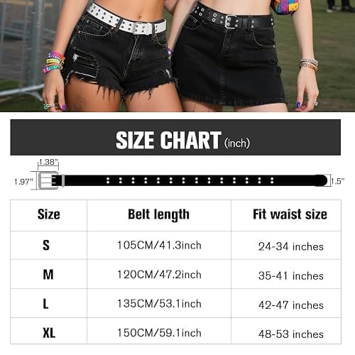 SANSTHS Women Double Grommet Studded Belts, Black Leather Belt for Women Men Punk belt thumbnail 6