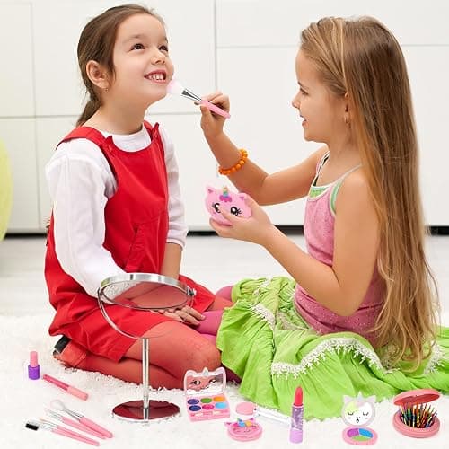 Heaning Real Kids Makeup Toys - Safe / Non-Toxic / Washable, Great Starter Make up Kit for Girls Toddlers, Princess Dress-Up, Gifts for Girl Aged 3-12, Pink thumbnail 2