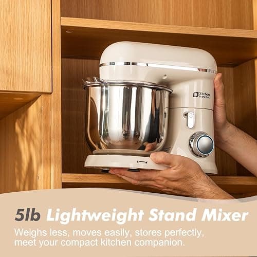 Kitchen in the Box Stand Mixer, 3.5 QT Small Kitchen Electric Stand Mixers, 10-Speed Portable Lightweight Dough Mixer for Daily Use with Egg Whisk, Dough Hook, Beater (Cream White) thumbnail 4