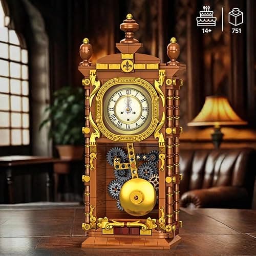 Vintage Swing Clock Building Blocks Set – 751 PCS Real Working Mechanical Clock with Alarm, Moving Pendulum & Rotating Dial, Retro Steampunk Decor Gift for Adults & Teens, Compatible with Lego Sets thumbnail 7