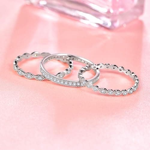 AVECON 3 PCS 925 Sterling Silver Stackable Engagement Rings Set Cubic Zirconia Eternity Bands Wedding Promise Rings for Women Size 5-10 thumbnail 4