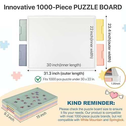 Playboda 1000 Pieces Rotating Plastic Puzzle Board with Drawers and Cover, 30"x22" Portable Spinning Jigsaw Puzzle Table for Adults, Upgraded Lazy Susan, Ideal Gift for Mum thumbnail 3
