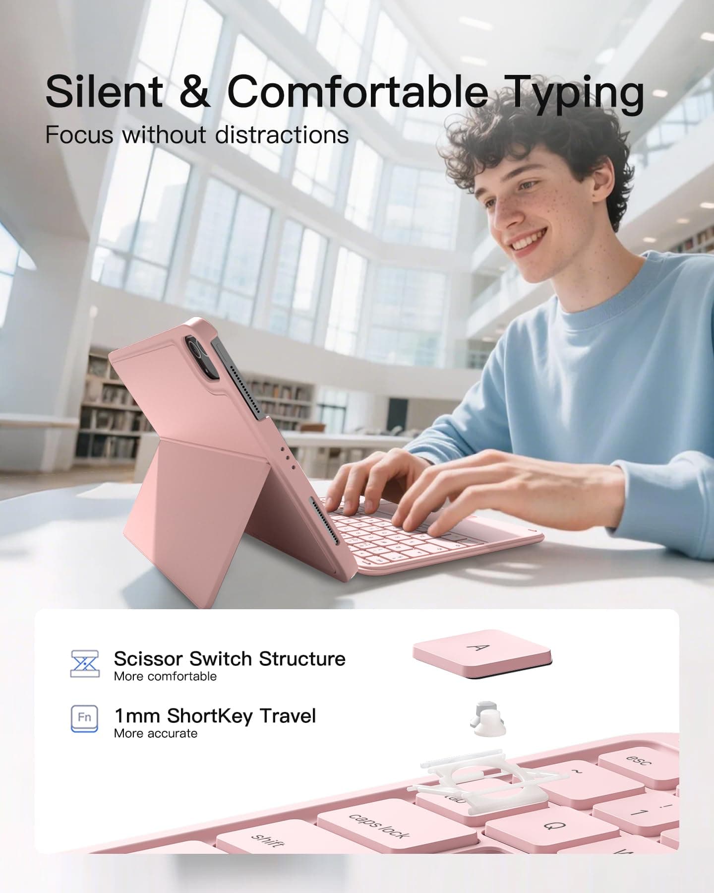 Inateck iPad 11th/10th Gen Case with Keyboard for iPad 10th(10.9")/11th Gen(2025 A16),Air 11" M3/M2,Air 6/5/4th,Pro 11 4/3/2/1th,Ultralight Detachable Keyboard with Touchpad, AceTouch Pink thumbnail 7