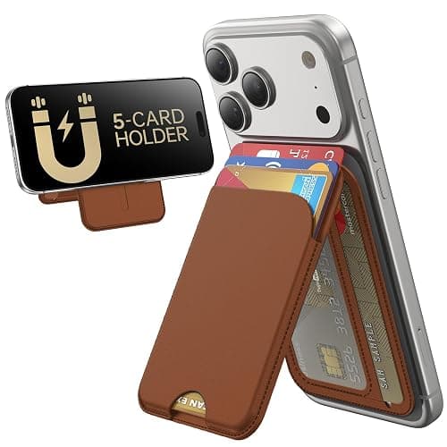 TWZKG for MagSafe Wallet, 5 Card Holder with Stand, Magnetic Phone Wallet Stand for iPhone 17/16/15/14/13/12 Pro Max Air Plus Series, RFID Blocking Vegan Leather,Brown - Image 1