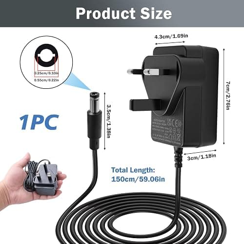 12V Power Adapter for Yamaha Keyboard, piano keyboard charger for yamaha DC/AC 12V 2A Power Supply Charger for PSR DGX YPG YPT DD, EZ, P Series Electronic Piano, 1.5m Cable thumbnail 2