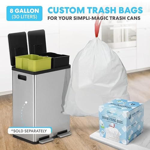 Simpli-Magic 18.5 Gallon (40L x 30L) Dual Compartment Step Trash Can – Kitchen Garbage Can with Waste & Recycling Bins – Slow-Close Lid, Odor Control, Hands-Free, Stainless Steel thumbnail 9
