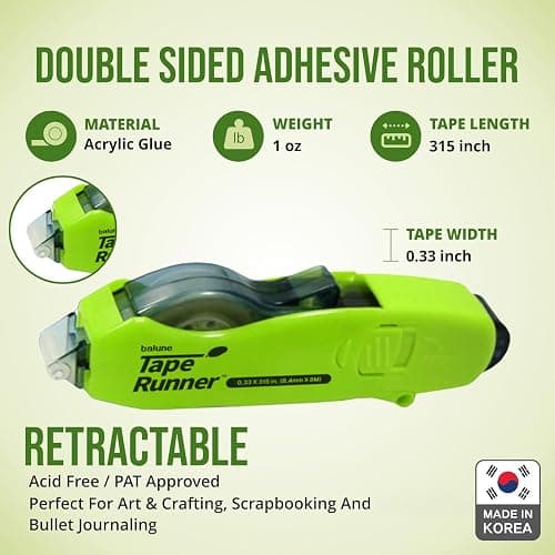 TAPE RUNNER - Double Sided Adhesive with Dispenser Roller Included - Acid Free, Sticky, Transparent - Ideal for Scrapbooking, Crafts & More - Retractable (315 inches per Cartridge), 5 Cartridges thumbnail 2