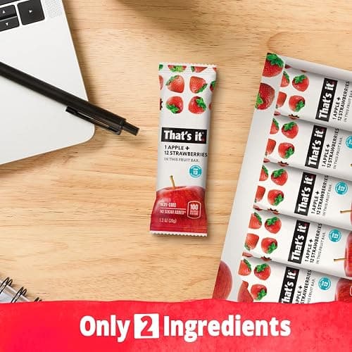 That's it. Apple + Strawberry 100% Natural Real Fruit Bar, Best High Fiber Vegan, Gluten Free Healthy Snack, Paleo for Children & Adults, Non GMO No Sugar Added, No Preservatives Energy Food (12 Pack) thumbnail 5