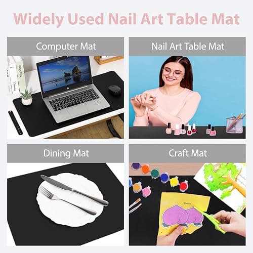 2 PCS Nail Art Table Mat, Soft Microfiber PU Leather Nail Pad, Foldable Nail Art Rest Pad, Reusable Nail Mat for Table Desk, Acrylic Nail Desk Mat for Nail Cushion (Black and Black) thumbnail 6