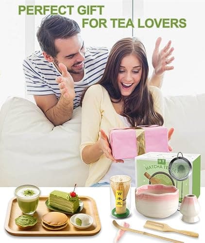 JBER Matcha Set, 7PCS Matcha Whisk Set with Bamboo Whisk and Ceramic Bowl | Matcha Kit Includes Bowl, Handmade Matcha Whisk 100 Prongs, Holder, Spoon, Powder Sifter for Matcha Lovers, Gradient Pink thumbnail 7