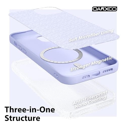 oakxco Silicone Case for iPhone 14/ iPhone 13 Case Magnetic, Compatible with Magsafe Wireless Charging, Slim Thin Soft Rubber Gel, Girly Cute Hard Mag Safe Cover for Women, Purple Lavender Lilac thumbnail 5