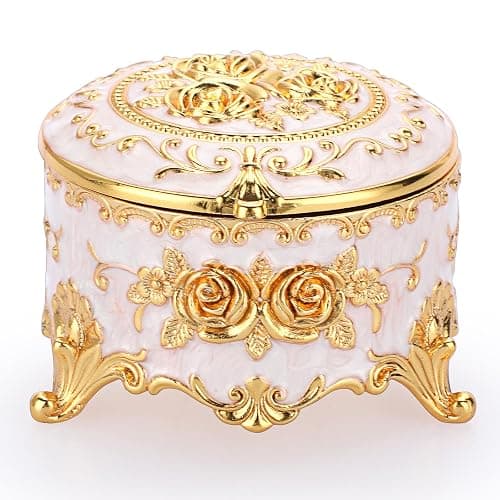 Hipiwe Vintage Round Jewelry Box Small Metal Trinket Storage Organizer | Gold Chest Ring Case Treasure Boxes Keepsake Boxes Earrings Necklace Storage Box Gift for Women - Image 1