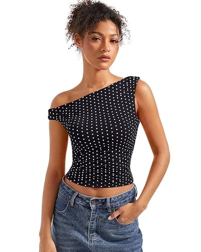 SUUKSESS Women Off Shoulder Tops Sleeveless Shirts Y2K Going Out Crop Tank Top - Image 1