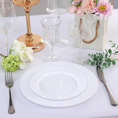 Moretoes 100PCS White Plastic Plates Disposable 10.25inch Dinner Plates and 7.5inch Dessert Salad Plates Heavy Duty Plates for Wedding Party and Birthday thumbnail 4