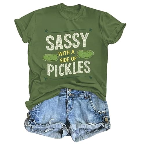 Deyaidy Pickle Shirt Funny Shirts for Women Graphic with A Side of Pickles Tee Cucumbers Short Sleeve Cotton Tops - Image 1
