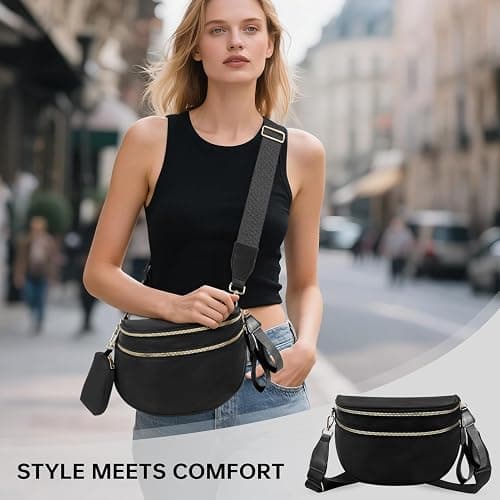 Bum Bag Crossbody Bags for Women Fashion Waist Packs Large Fanny Packs Belt Bag Checkered Purse Handbags Wallets Purses Trendy Shoulder Bag (Black-new, One Size) thumbnail 3