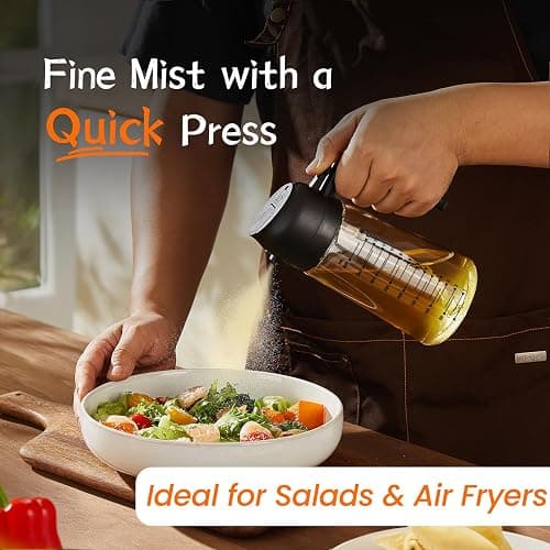 TrendPlain 16oz/470ml Glass Olive Oil Sprayer for Cooking – 2 in 1 Olive Oil Dispenser Bottle for Kitchen Gadgets and Air Fryer Accessories, Salad, BBQ - Black - Black thumbnail 3