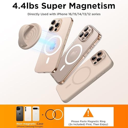 COFFKER Magnetic Phone Grip Ring Holder, Liquid Silicone Magnet Cell Phone Grip Finger Loop, Compatible with Magsafe, Back of Phone for iPhone 17/16/15/14/13/12 Series, Oat thumbnail 6