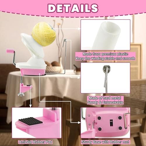 DASBET Yarn Winder Wool Winder Swift Wool Ball Spinner for Crocheting Needlecraft Yarn Ball Spinner Hand Operated (Pink) thumbnail 4
