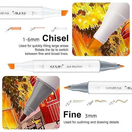 SFAIH Alcohol Markers Fine & Chisel - 101 Colors Double Tipped Art Markers for Adult Coloring Sketch Illustration Comics, Gifts for Artist Adult - Greeting Card & Faux Leather Lining, Refillable Ink thumbnail 3