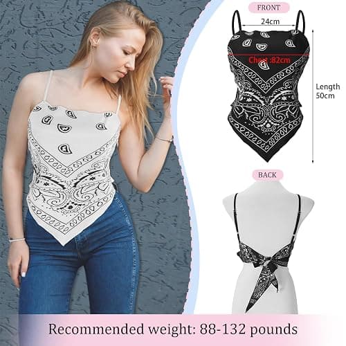 Geyoga 3 Pcs Women's Paisley Print Tube Tops, Tie Back French Knot Hanky Hem Cami Tank Top, Handkerchief Cropped Top thumbnail 2